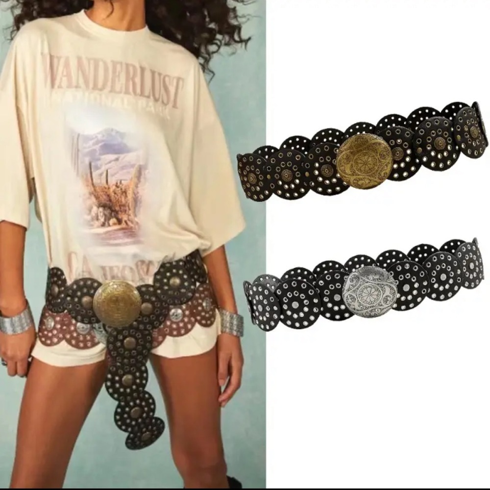 🎉 Boho Belt High-Quality Metal Wide Waistband Vintage Round Belt